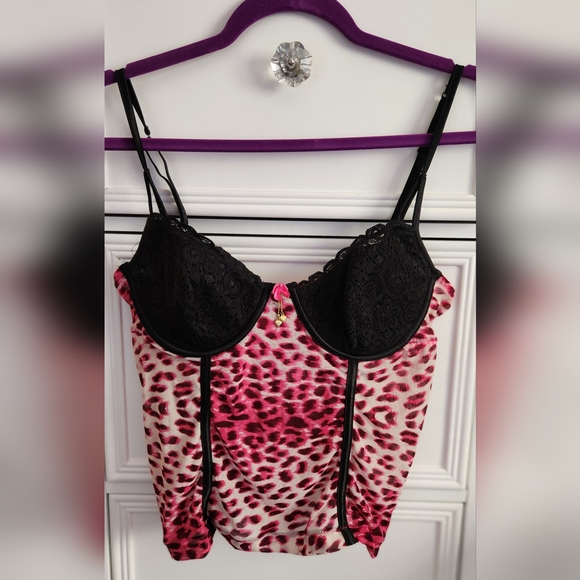 Bed of Roses Pink and Black Leopard Print Lingerie Top Size 34B - Picture 1 of 5